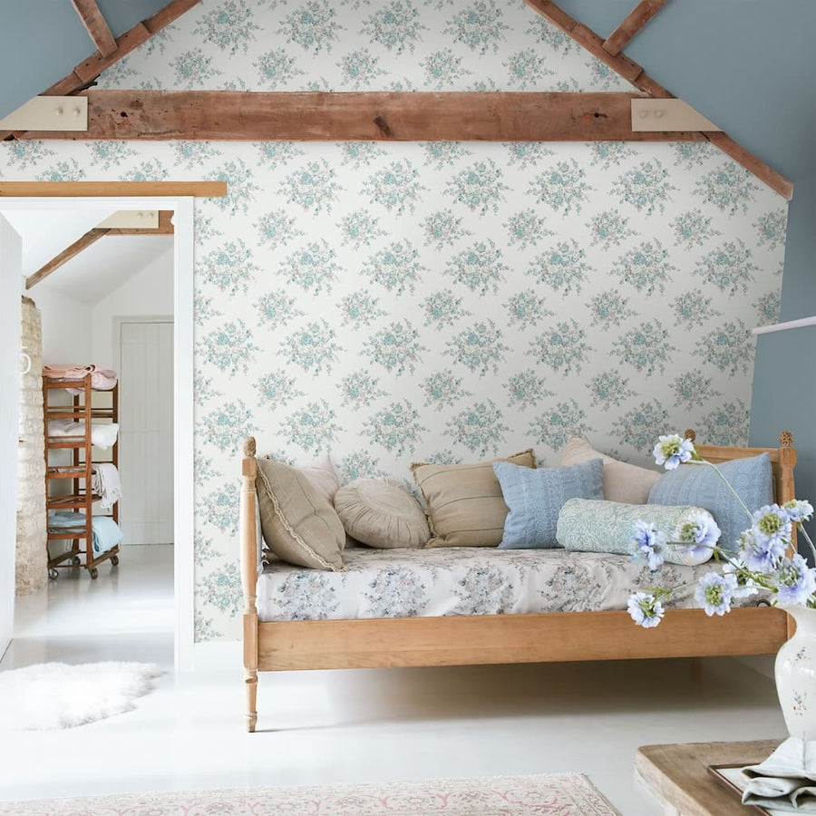  - Shabby Chic by Rachel Ashwell Rose Blossom Teal wallpaper - 125134 - Decor Warehouse