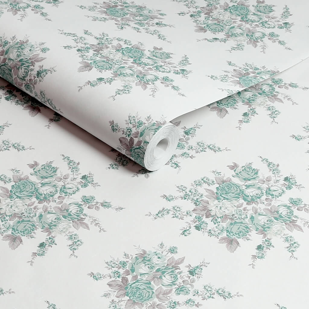 - Shabby Chic by Rachel Ashwell Rose Blossom Teal wallpaper - 125134 - Decor Warehouse