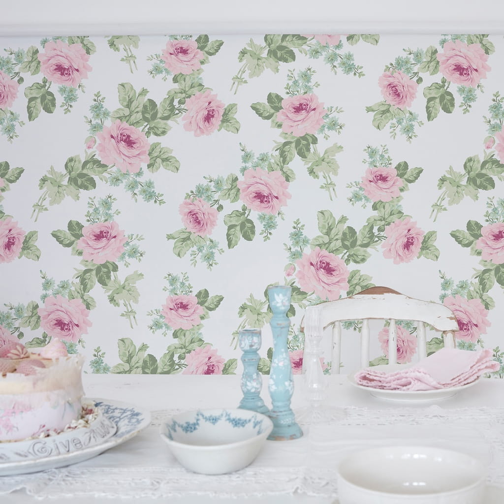 - Shabby Chic by Rachel Ashwell Royal Bouquet Pink wallpaper - 125111 - Decor Warehouse