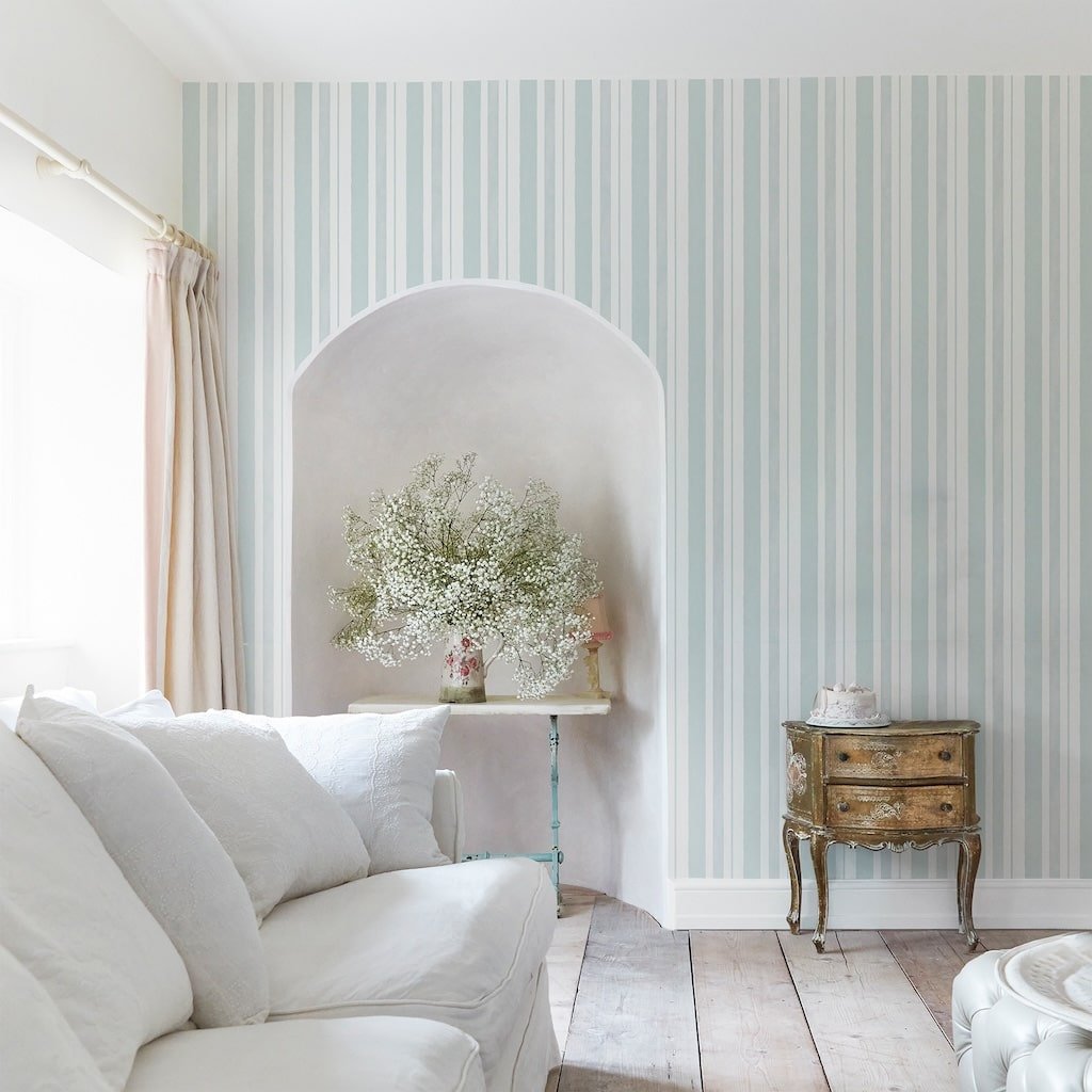 - Shabby Chic by Rachel Ashwell Watercolour Stripe Blue wallpaper - 125117 - Decor Warehouse