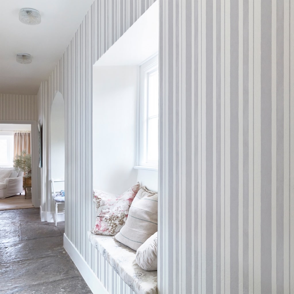  - Shabby Chic by Rachel Ashwell Watercolour Stripe Grey wallpaper - 125118 - Decor Warehouse