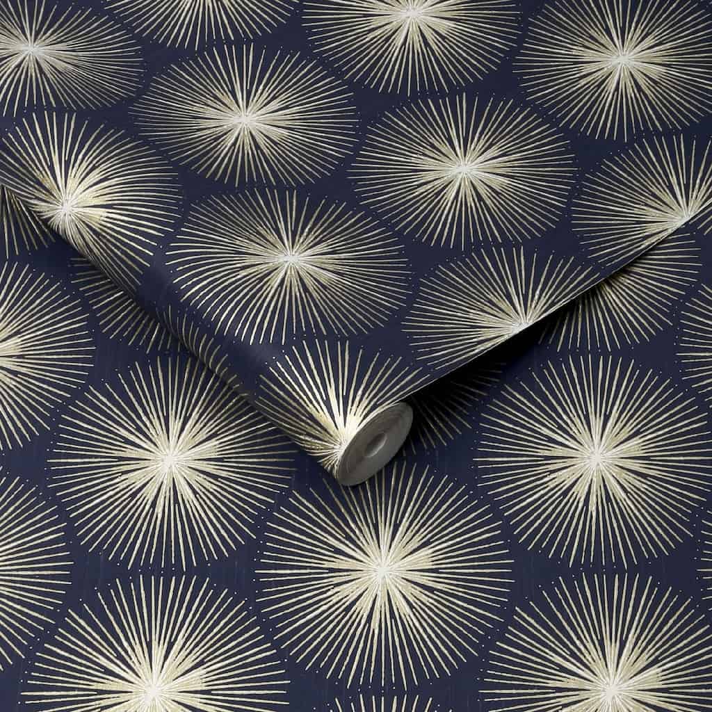 Sublime Fire Circle Gold on Navy Blue Wallpaper - 105980