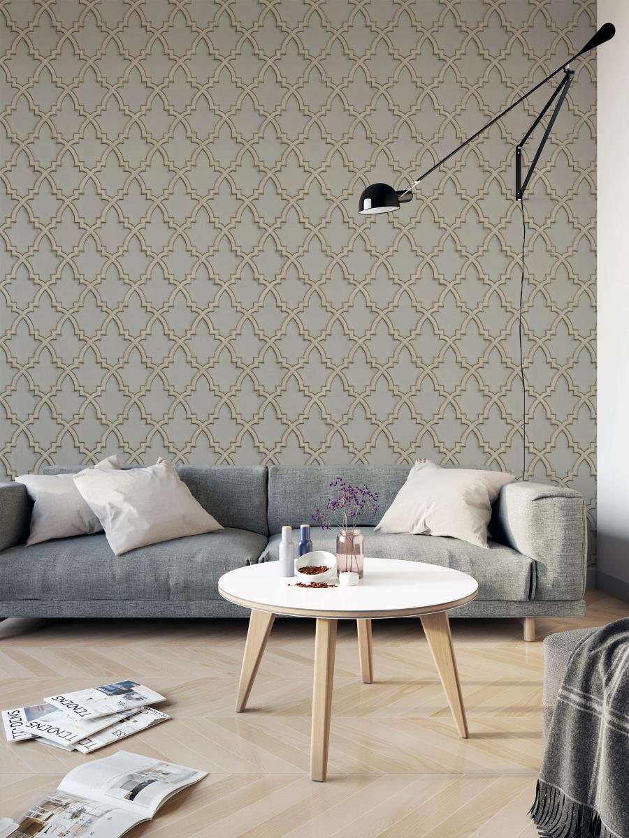 - Wallstitch Moroccan Trellis Dark Grey & Silver Wallpaper - DE120024 - Decor Warehouse