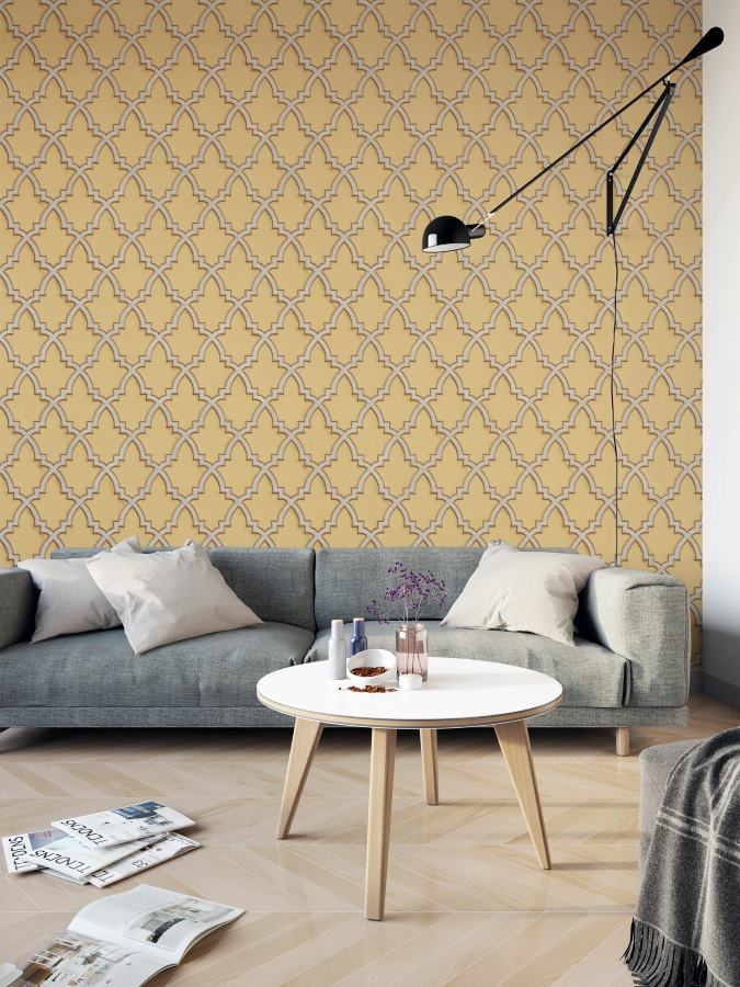 - Wallstitch Moroccan Trellis Mustard & Gold Wallpaper - DE120025 - Decor Warehouse
