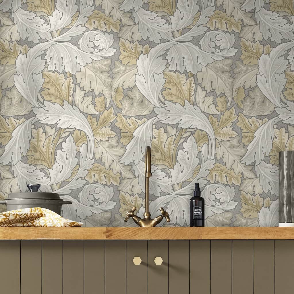 William Morris At Home Acanthus Neutral Wallpaper Kitchen Roomset - 124226 - Decor Warehouse