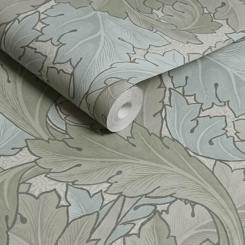 William Morris At Home Acanthus Sage & Duck Egg Wallpaper Roll- 124228 - Decor Warehouse
