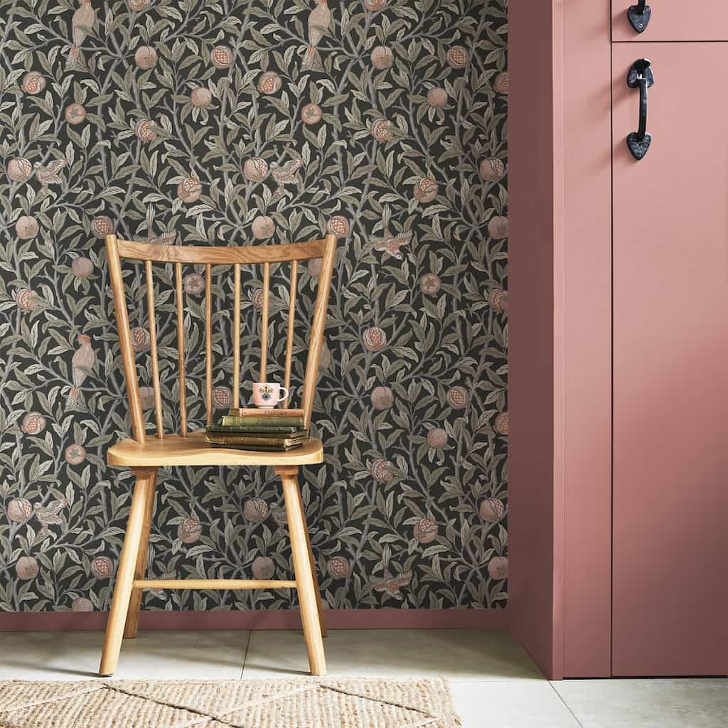 - William Morris At Home Bird & Pomegranate Charcoal Wallpaper - 124258 - Decor Warehouse