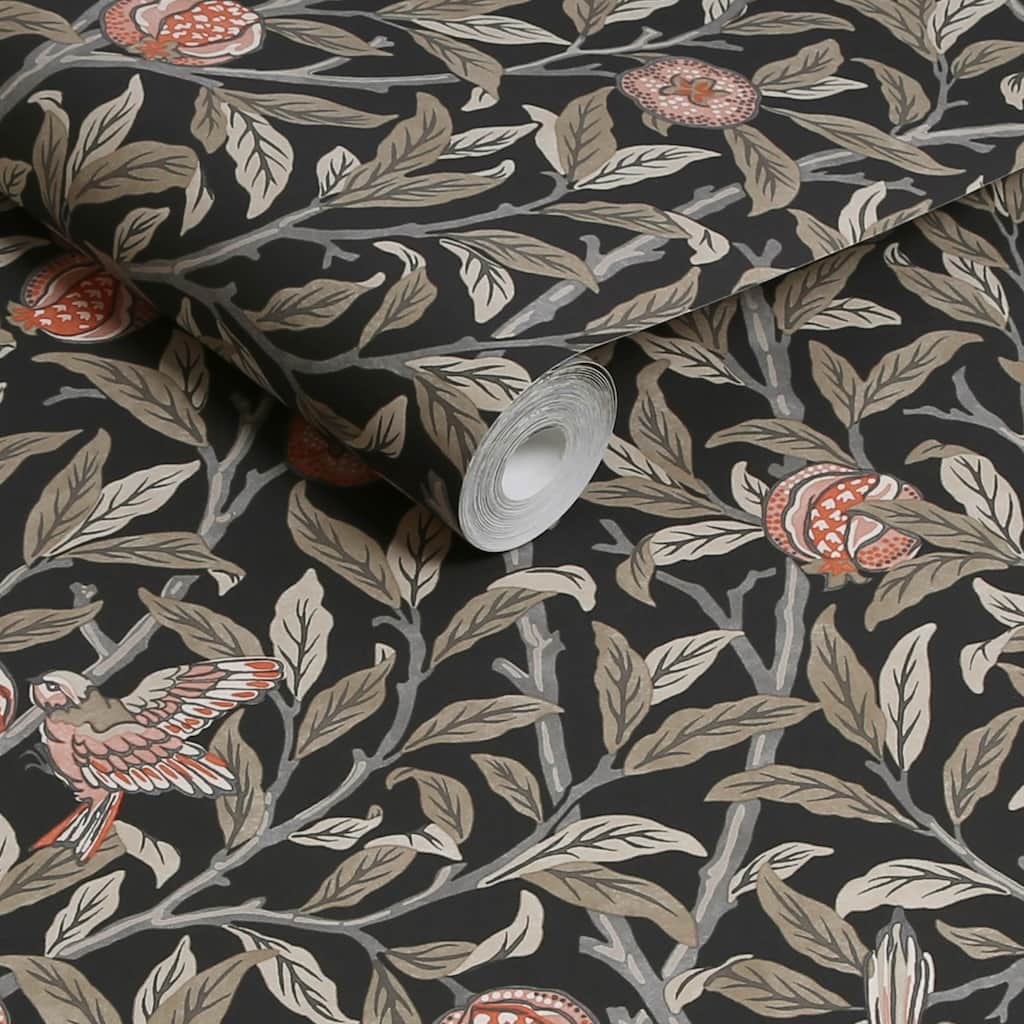 - William Morris At Home Bird & Pomegranate Charcoal Wallpaper - 124258 - Decor Warehouse
