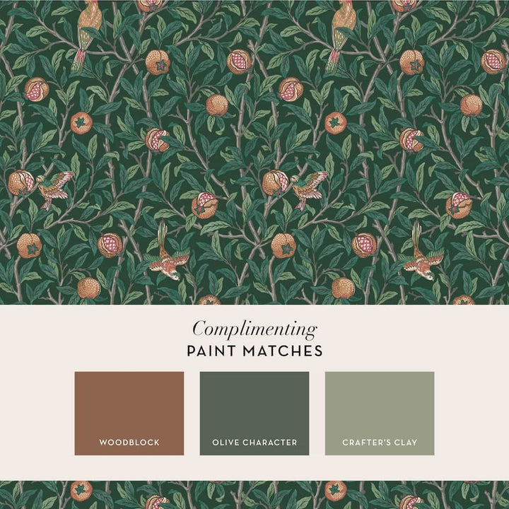  - William Morris At Home Bird & Pomegranate Deep Green Wallpaper - 124260 - Decor Warehouse