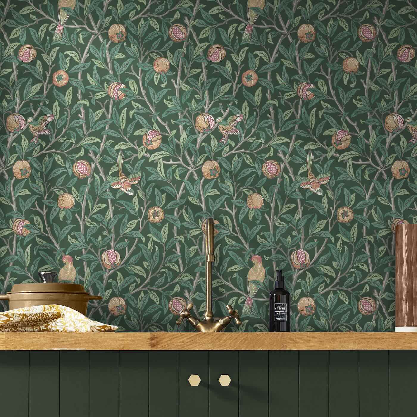 - William Morris At Home Bird & Pomegranate Deep Green Wallpaper - 124260 - Decor Warehouse