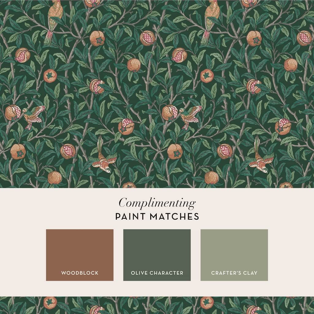 124260 - William Morris Wallpaper - William Morris At Home Bird & Pomegranate Deep Green Wallpaper - Decor Warehouse