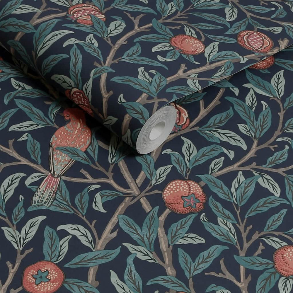  - William Morris At Home Bird & Pomegranate Navy Blue Wallpaper - 124259 - Decor Warehouse