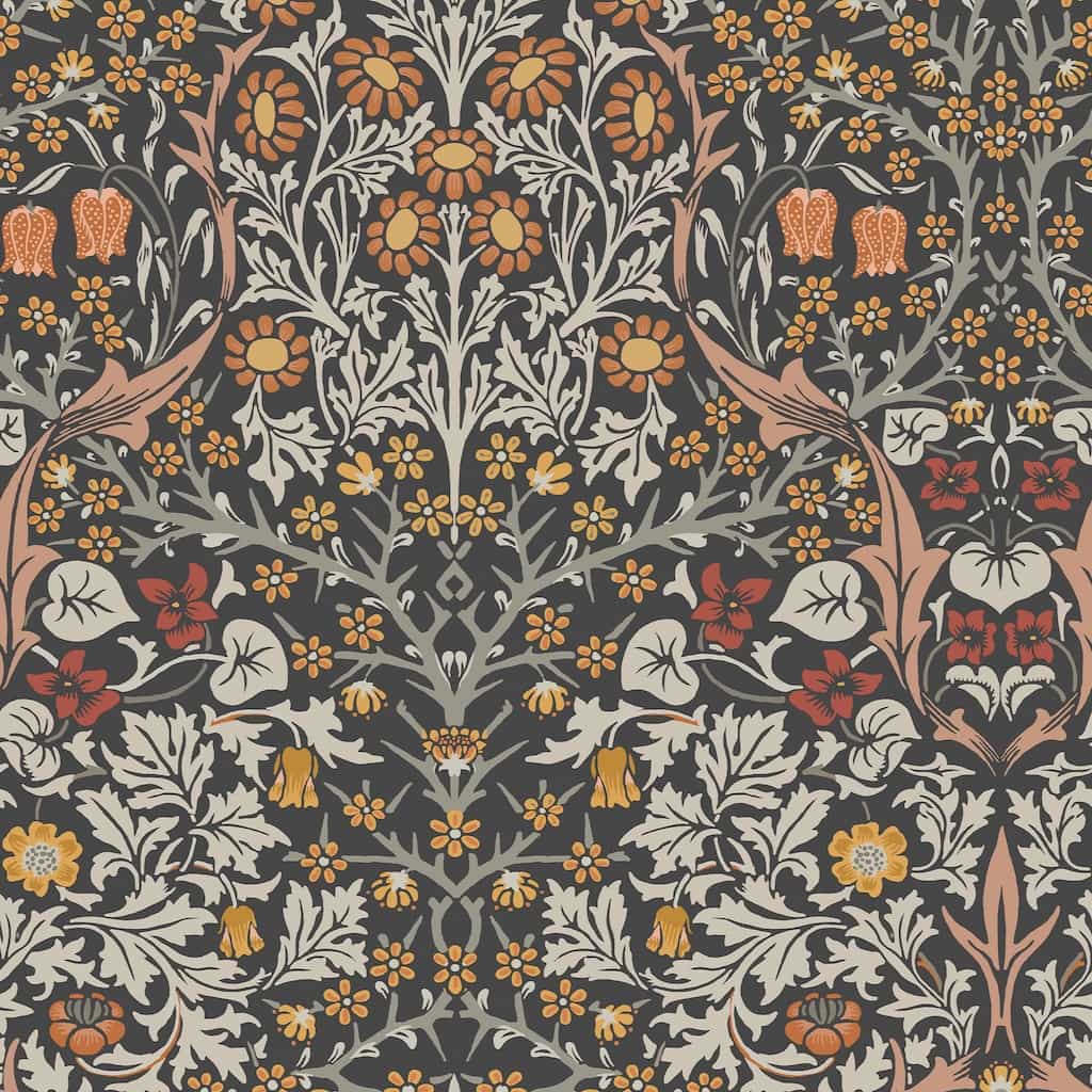 124250 - William Morris Wallpaper - William Morris At Home Blackthorn Charcoal & Burnt Orange Wallpaper - Decor Warehouse