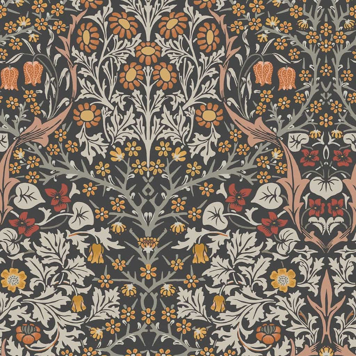 124250 - William Morris Wallpaper - William Morris At Home Blackthorn Charcoal & Burnt Orange Wallpaper - Decor Warehouse