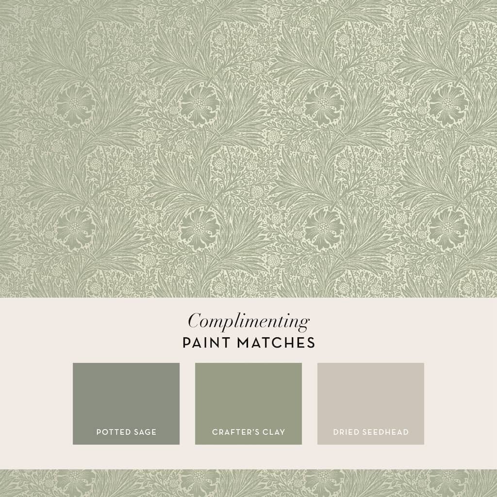 124256 - William Morris Wallpaper - William Morris At Home Marigold Fibrous Sage Wallpaper - Decor Warehouse