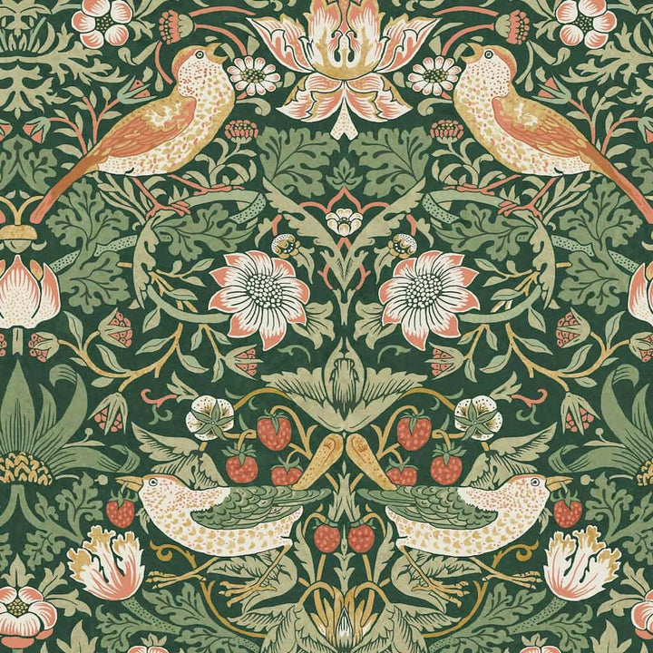  - William Morris At Home Strawberry Thief Rich Green Wallpaper - 124234 - Decor Warehouse