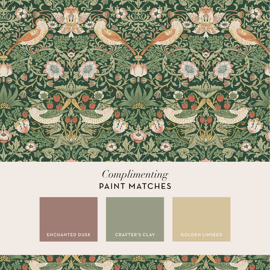  - William Morris At Home Strawberry Thief Rich Green Wallpaper - 124234 - Decor Warehouse