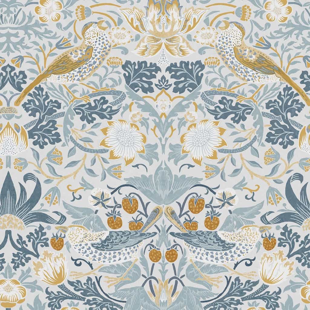 William Morris At Home Strawberry Thief Soft Blue Wallpaper CAD main image