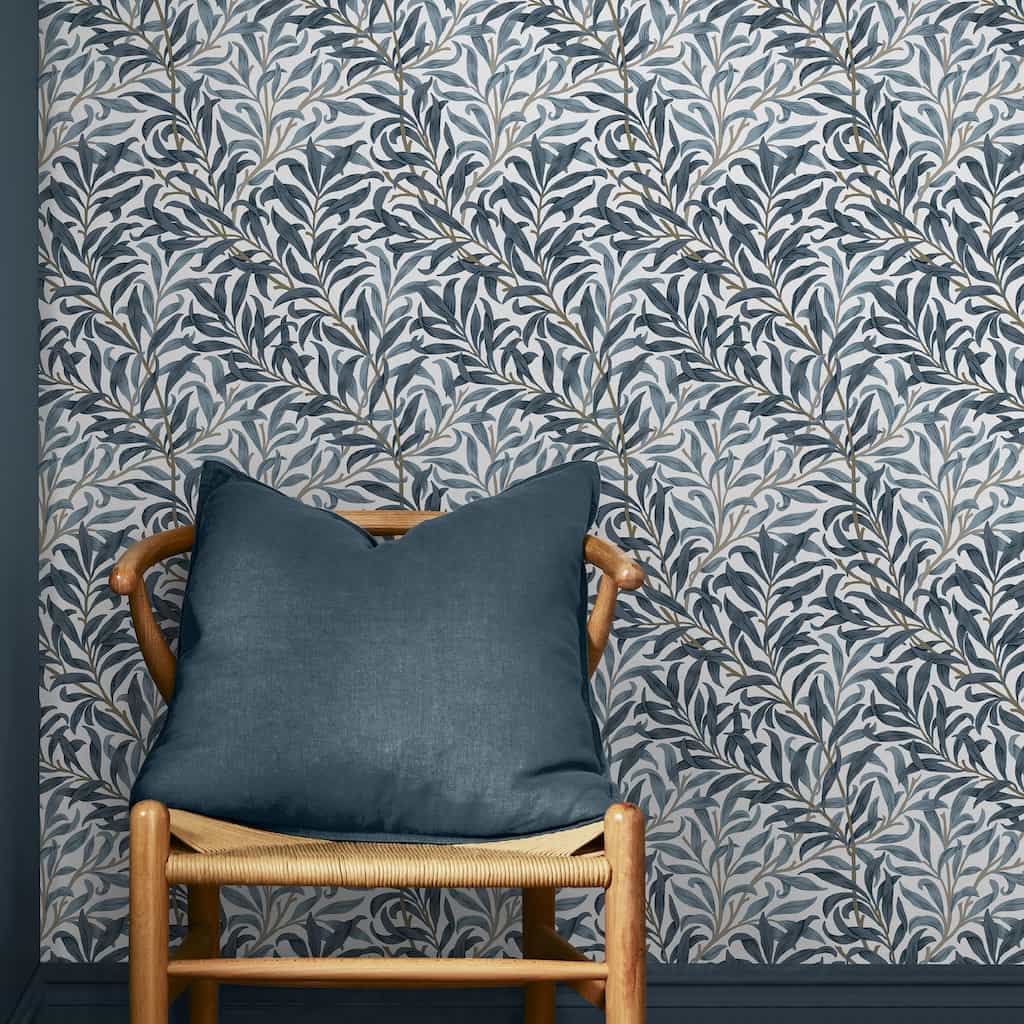 William Morris At Home Willow Bough White & Blues Wallpaper Hallway Wall - Decor Warehouse