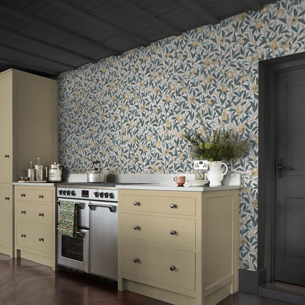 William Morris Bird & Pomegranate Cloudy Blues Wallpaper - 140501