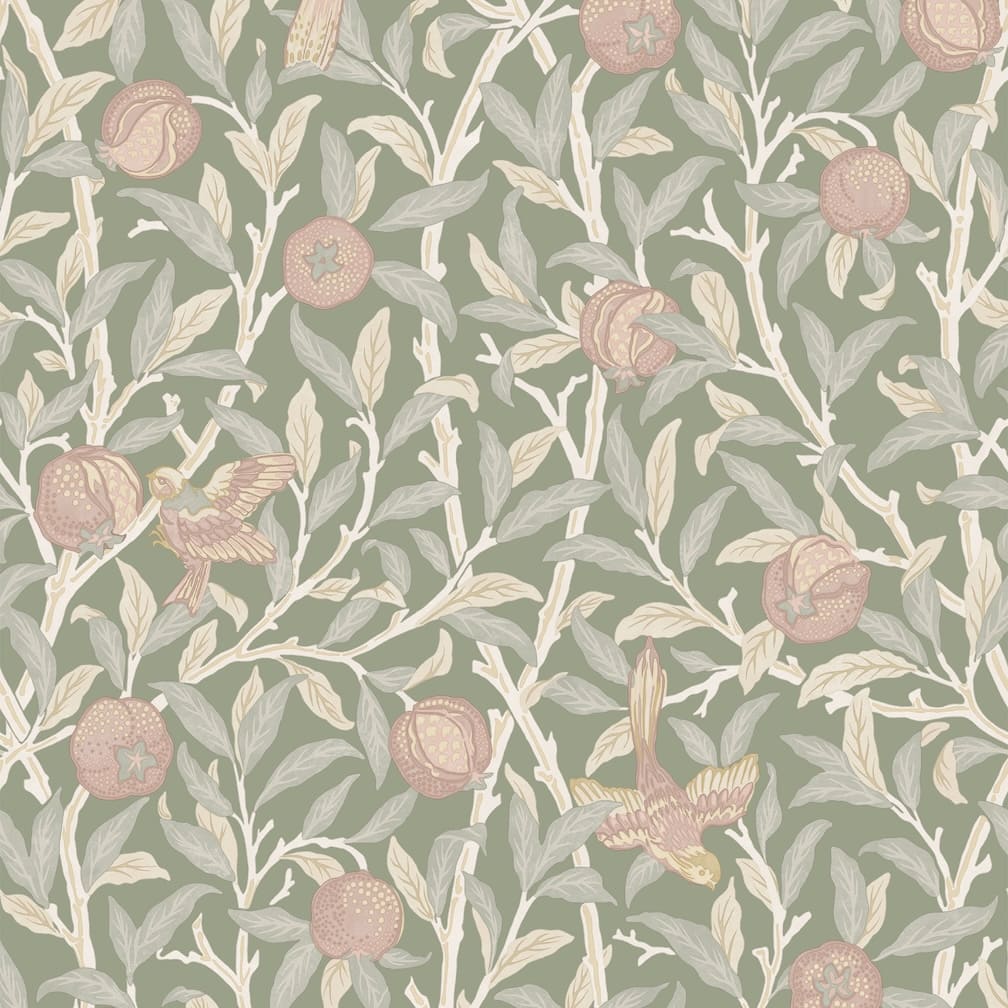 William Morris Bird & Pomegranate Rose Garden Wallpaper - 140502