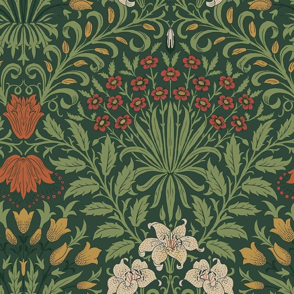 William Morris Garden Moss Green Wallpaper - 140495
