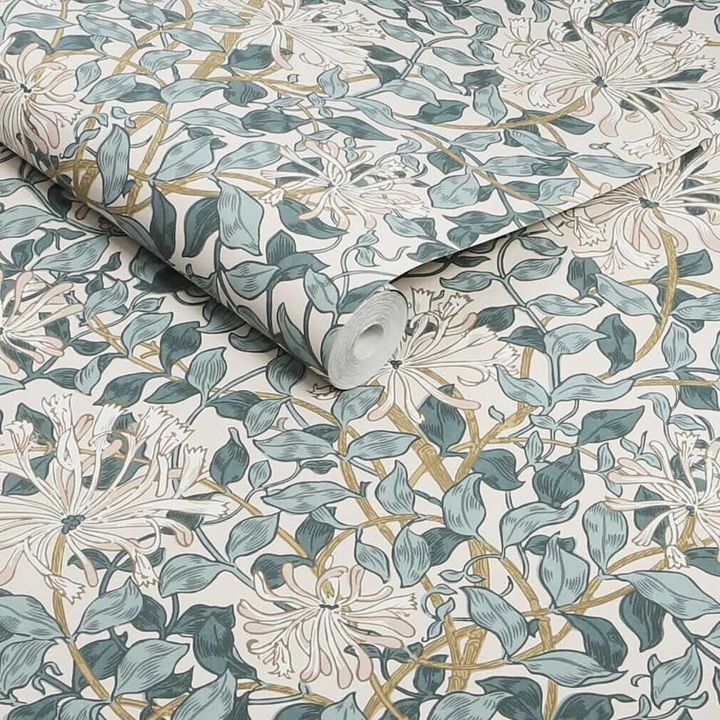 William Morris Honeysuckle Dusk Blue Wallpaper - 140483