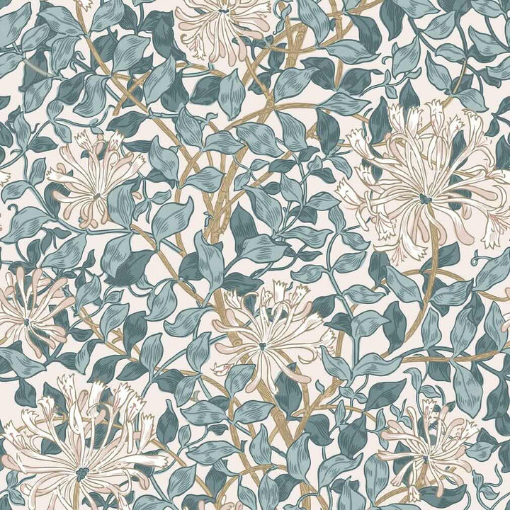 William Morris Honeysuckle Dusk Blue Wallpaper - 140483
