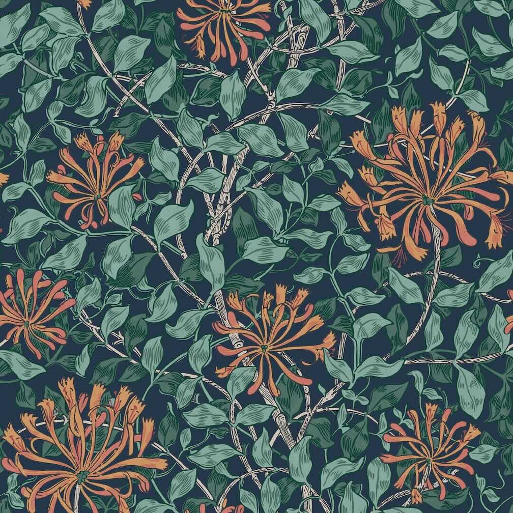 William Morris Honeysuckle Tidewater Blue Wallpaper - 140484