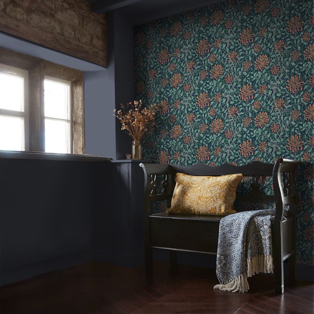 William Morris Honeysuckle Tidewater Blue Wallpaper - 140484