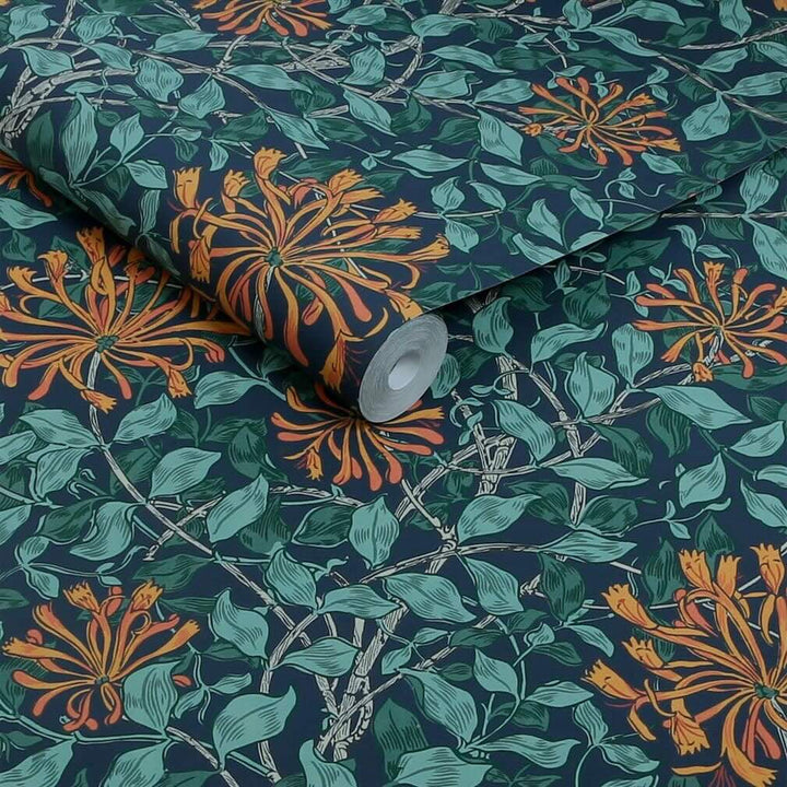 William Morris Honeysuckle Tidewater Blue Wallpaper - 140484