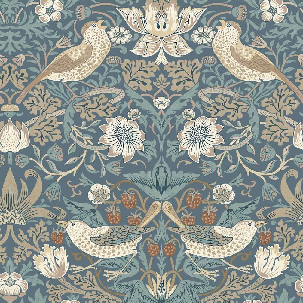 William Morris Strawberry Thief Washed Blue Wallpaper - 140503