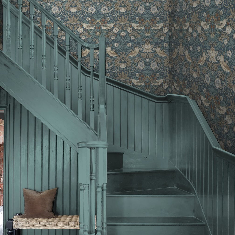 William Morris Strawberry Thief Washed Blue Wallpaper - 140503