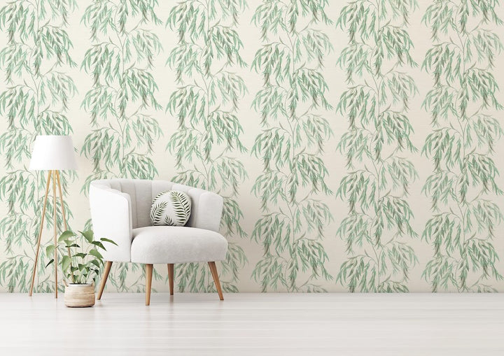 Arthouse Willow Tree White and Green Wallpaper