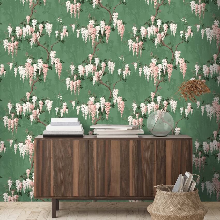 WM-333-Woodchip & Magnolia-Wisteria Botanical Green Wallpaper-Decor Warehouse