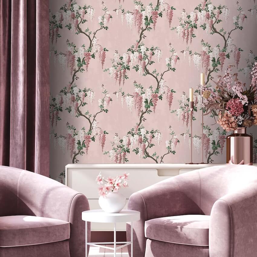 - Wisteria Pink Bloom Wallpaper - WM - 218 - Decor Warehouse