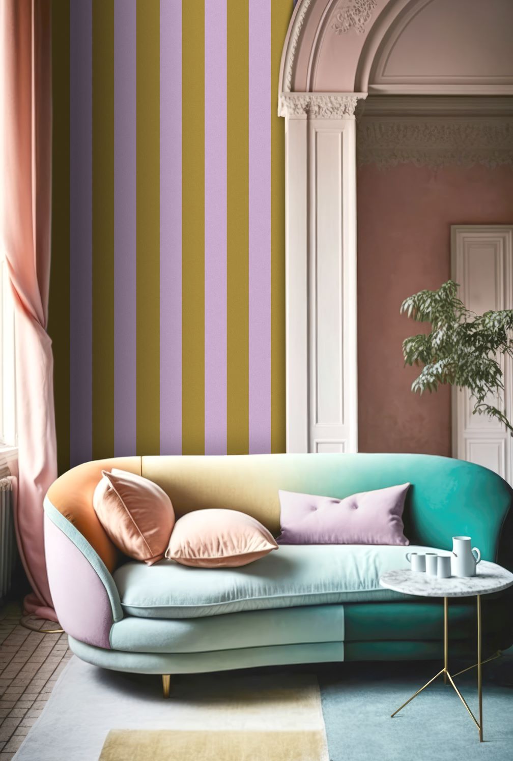 Woodchip & Magnolia Awning Stripe Pistachio Wallpaper - WM-413-07