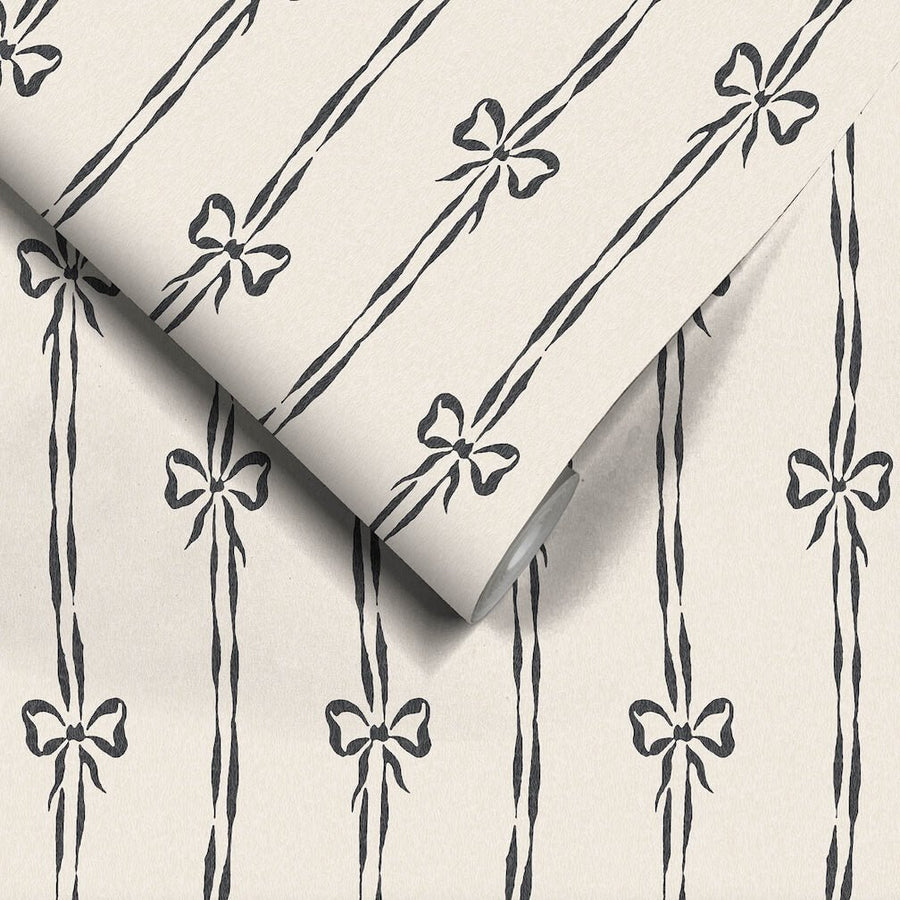 Woodchip & Magnolia Bow Peep Charcoal Wallpaper - WM - 481 - 09