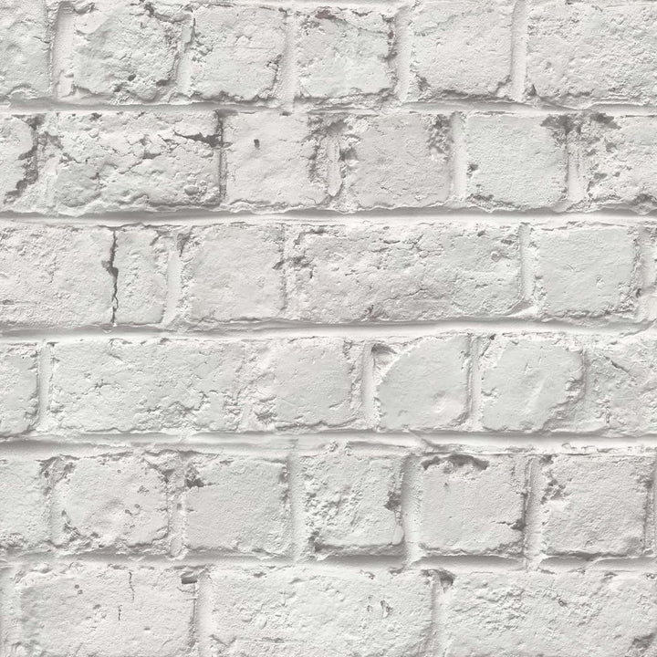 Woodchip & Magnolia Cracked Painted White Brick Wallpaper - WM - 107
