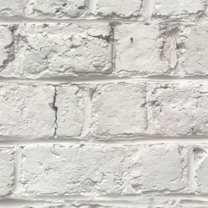 Woodchip & Magnolia Cracked Painted White Brick Wallpaper - WM - 107