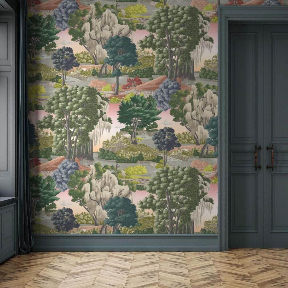 Woodchip & Magnolia Enchanted Gardens Pink Haze Wallpaper in Hallway