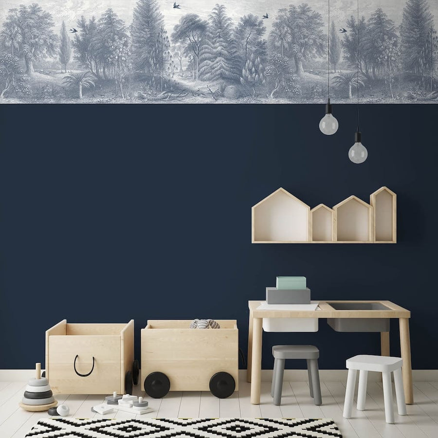 Woodchip & Magnolia Garden of Eden Border - Reservoir Blue - WM - 389 - 03