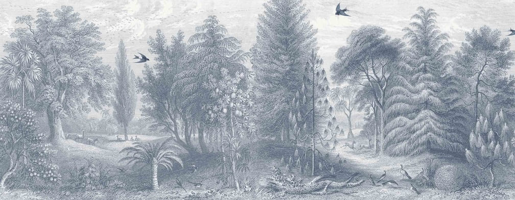Woodchip & Magnolia Garden of Eden Border - Reservoir Blue - WM - 389 - 03