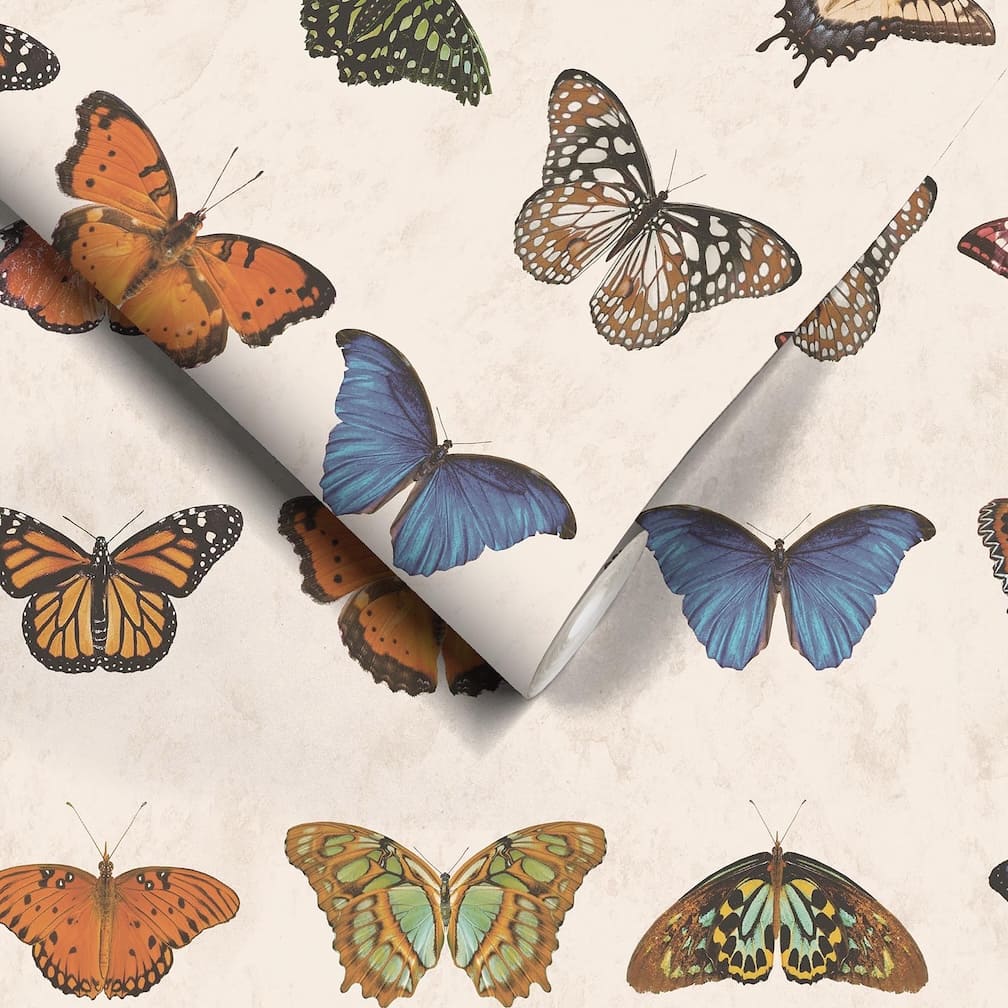 Woodchip & Magnolia Lepidoptera Natural Wallpaper - WM - 356