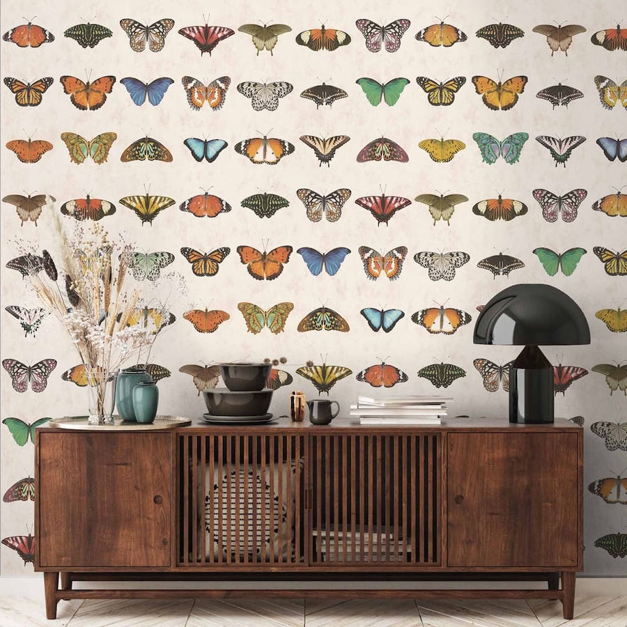 Woodchip & Magnolia Lepidoptera Natural Wallpaper - WM - 356