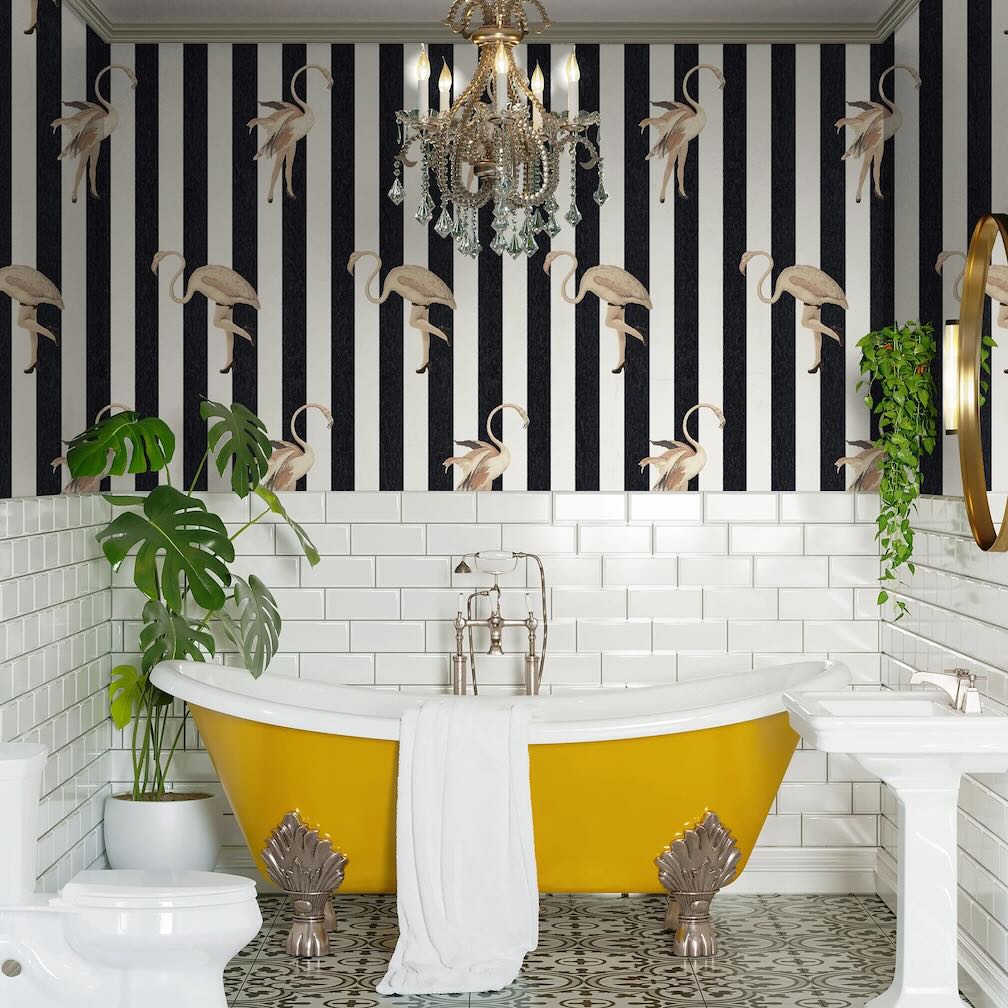 Woodchip & Magnolia Marilyn Jet Stripe Wallpaper - WM - 477 - 01