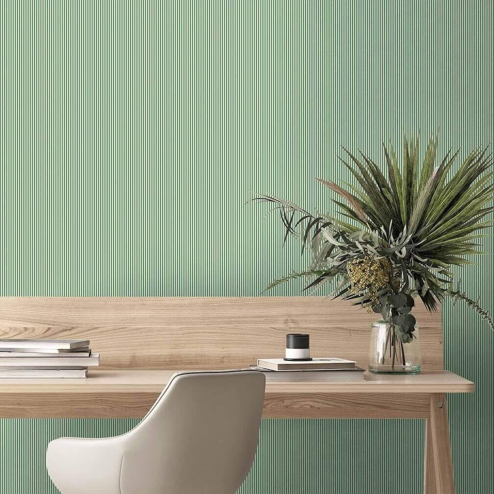 Woodchip & Magnolia Matchstick Stripe Green/Magnolia Wallpaper - 