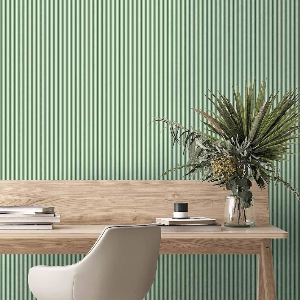 Woodchip & Magnolia Matchstick Stripe Green/Magnolia Wallpaper - 