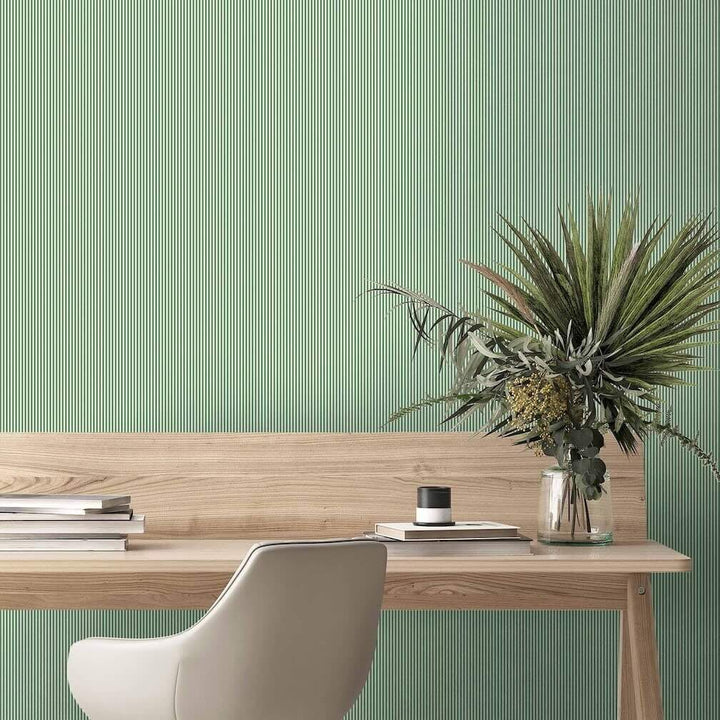 Woodchip & Magnolia Matchstick Stripe Green/Magnolia Wallpaper - 