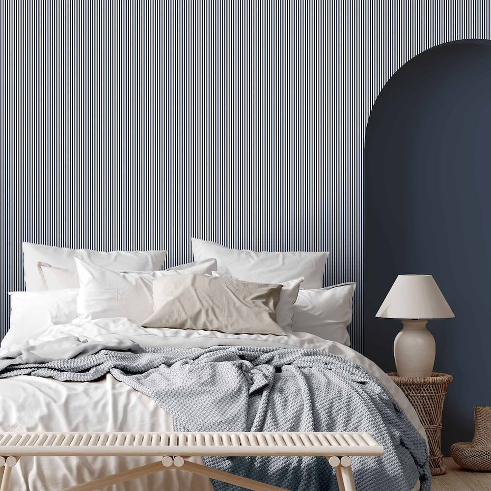 Woodchip & Magnolia Matchstick Stripe Navy/White Wallpaper - WM - 414 - 01